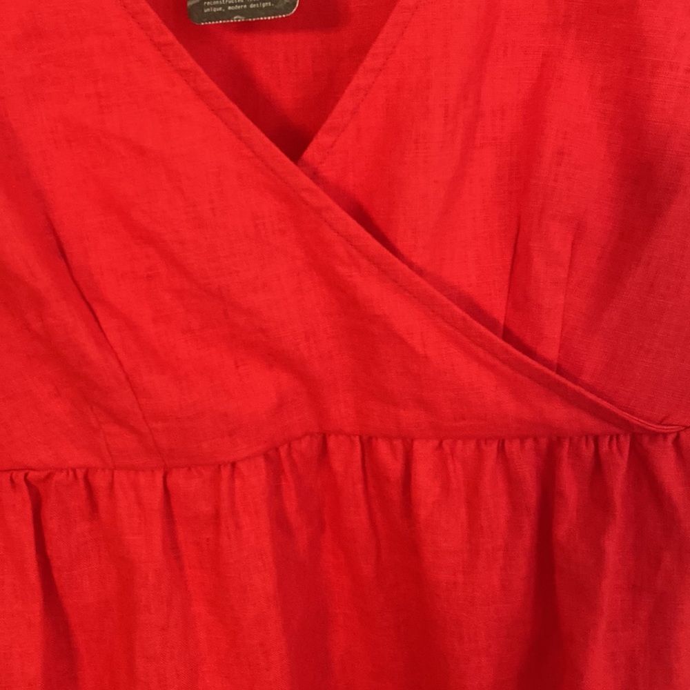 Red Linen Babydoll Mini Dress - Picture 9 of 13